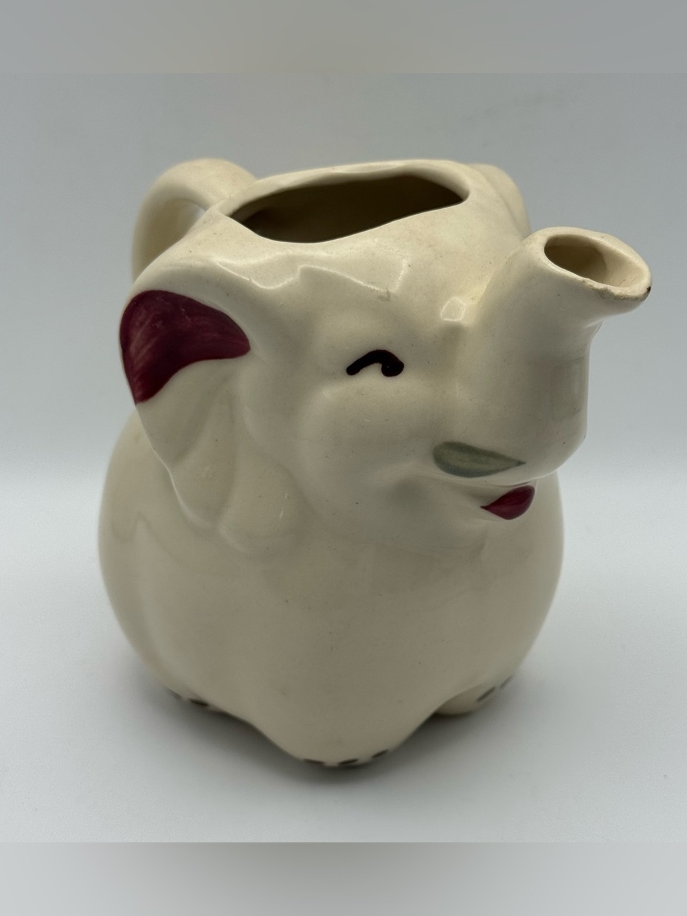 Vintage Shawnee Pottery Elephant Creamer Pitcher USA Ceramic Ivory Pink